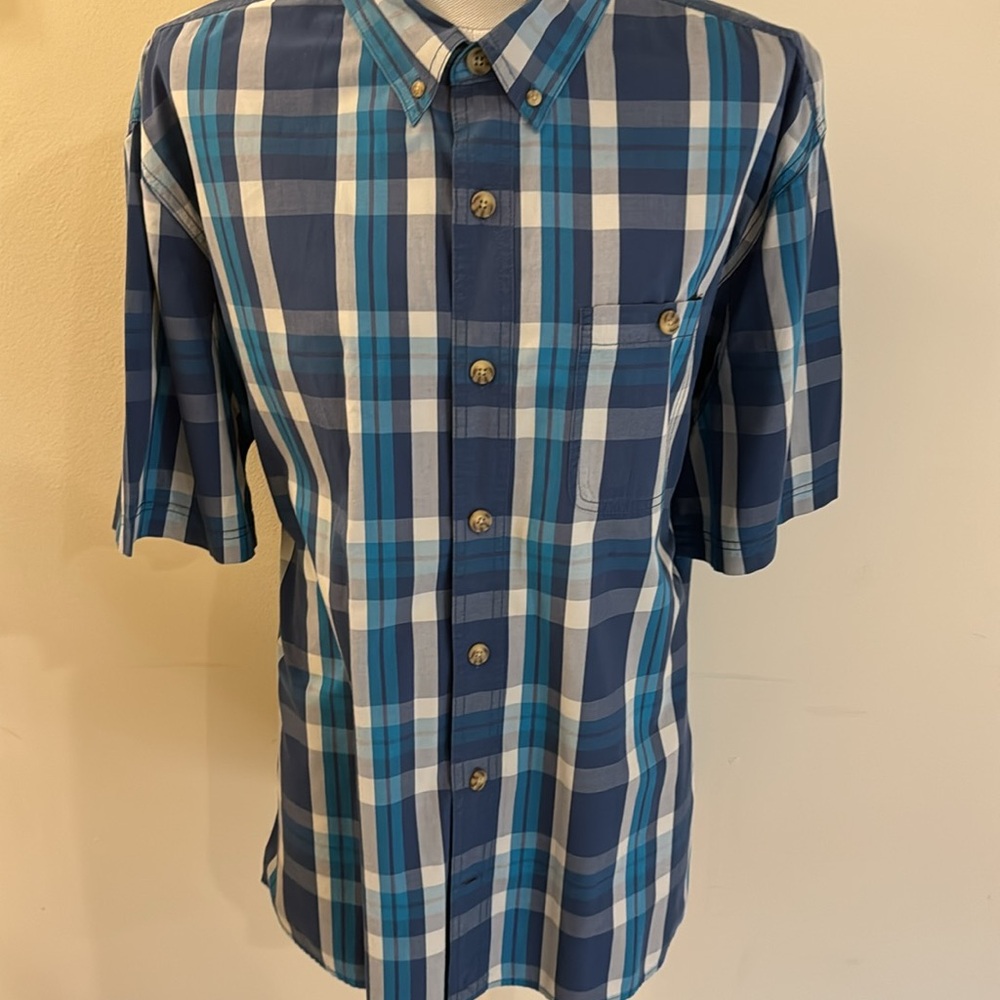 Duluth Trading Co 100% Cotton XL Button Down Shirt Blue Plaid
